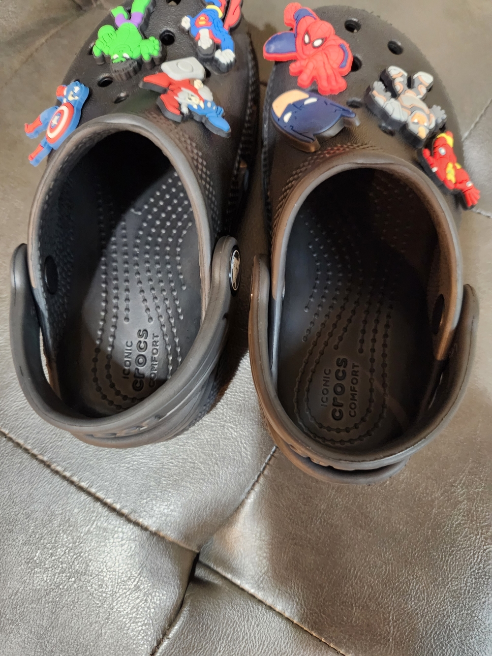 CROCS Black Kids' Clog Sandals with Colorful Superhero Charms Size 9C - Picture 6 of 8